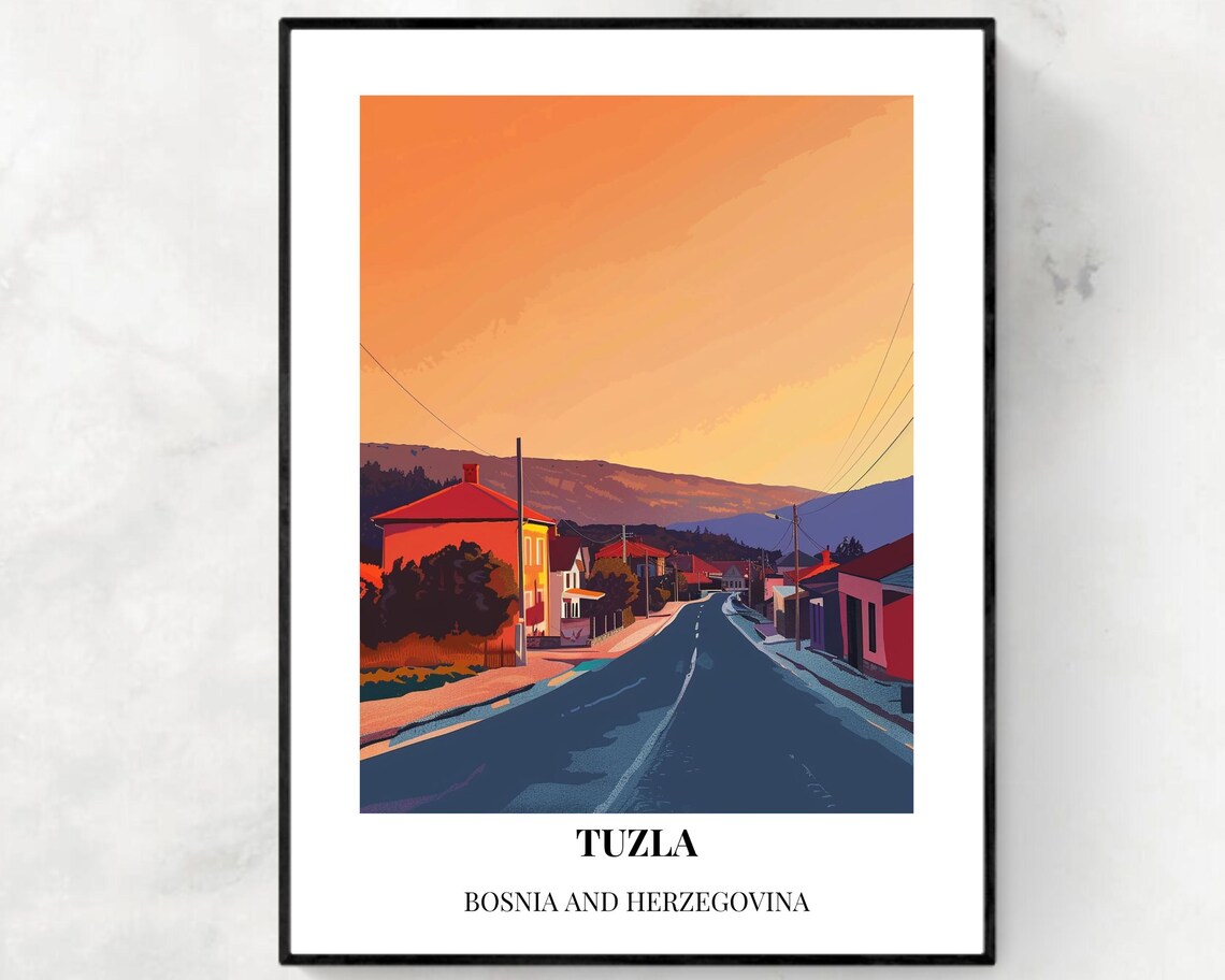 Tuzla Bosnia and Herzegovina Sunset Street View Travel Poster