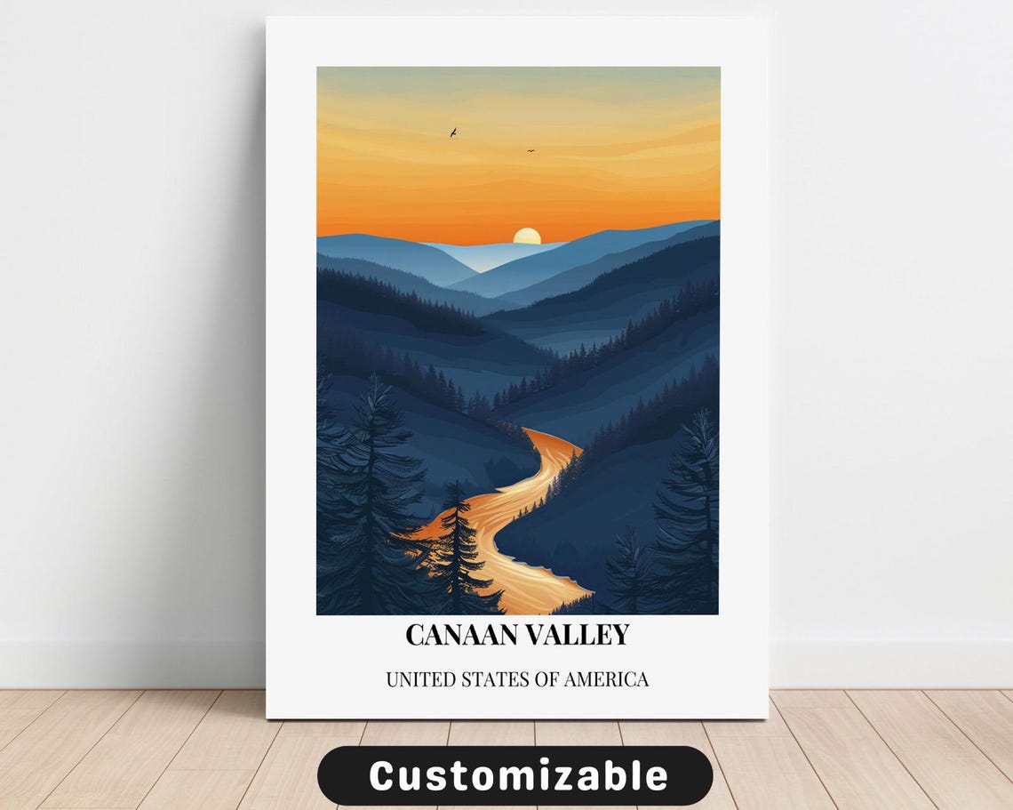 Canaan Valley Sunset River Minimalist White Border Art Poster