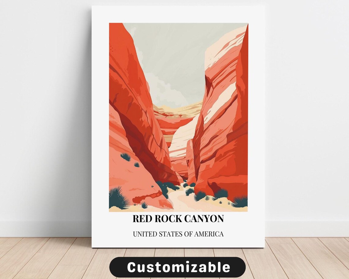 Red Rock Canyon United States Red Desert Corridor Retro Travel Poster