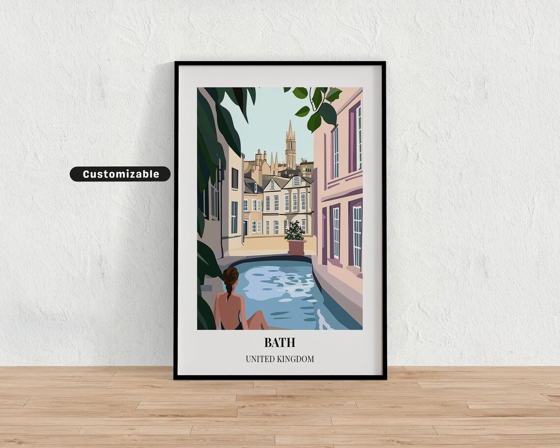 Bath United Kingdom Rooftop Bath Woman Relaxing Travel Poster