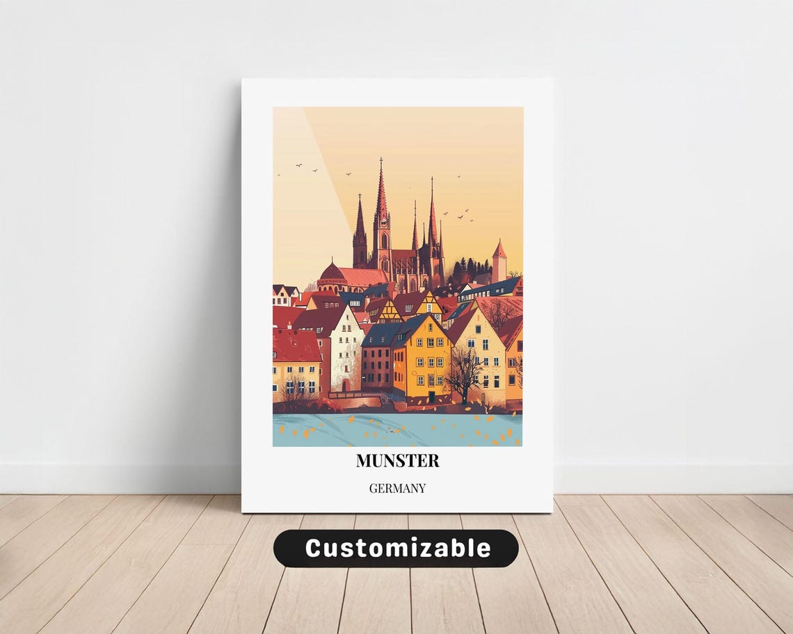 Munster Germany Old Town Cathedral Skyline Art Travel Poster