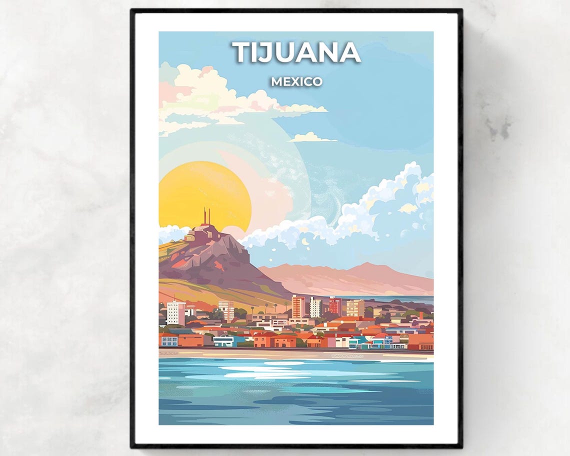 Tijuana Mexico City Skyline Bay Mountain Golden Sunset Poster