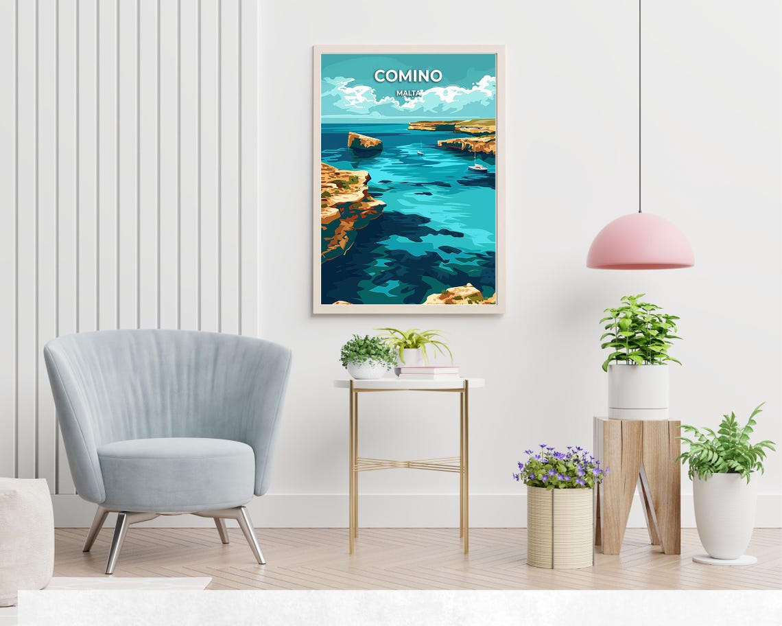 Comino Malta Blue Lagoon Turquoise Bay Cliffs Scenic View Poster - Image 2