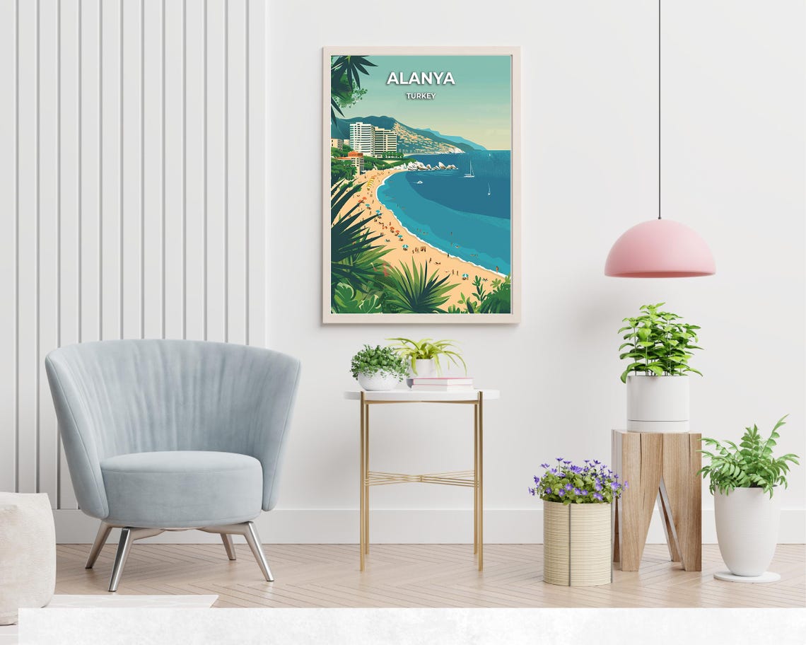 Alanya Turkey Sunny Beach Day with Resort Hotels and Palm Trees Poster - Image 2