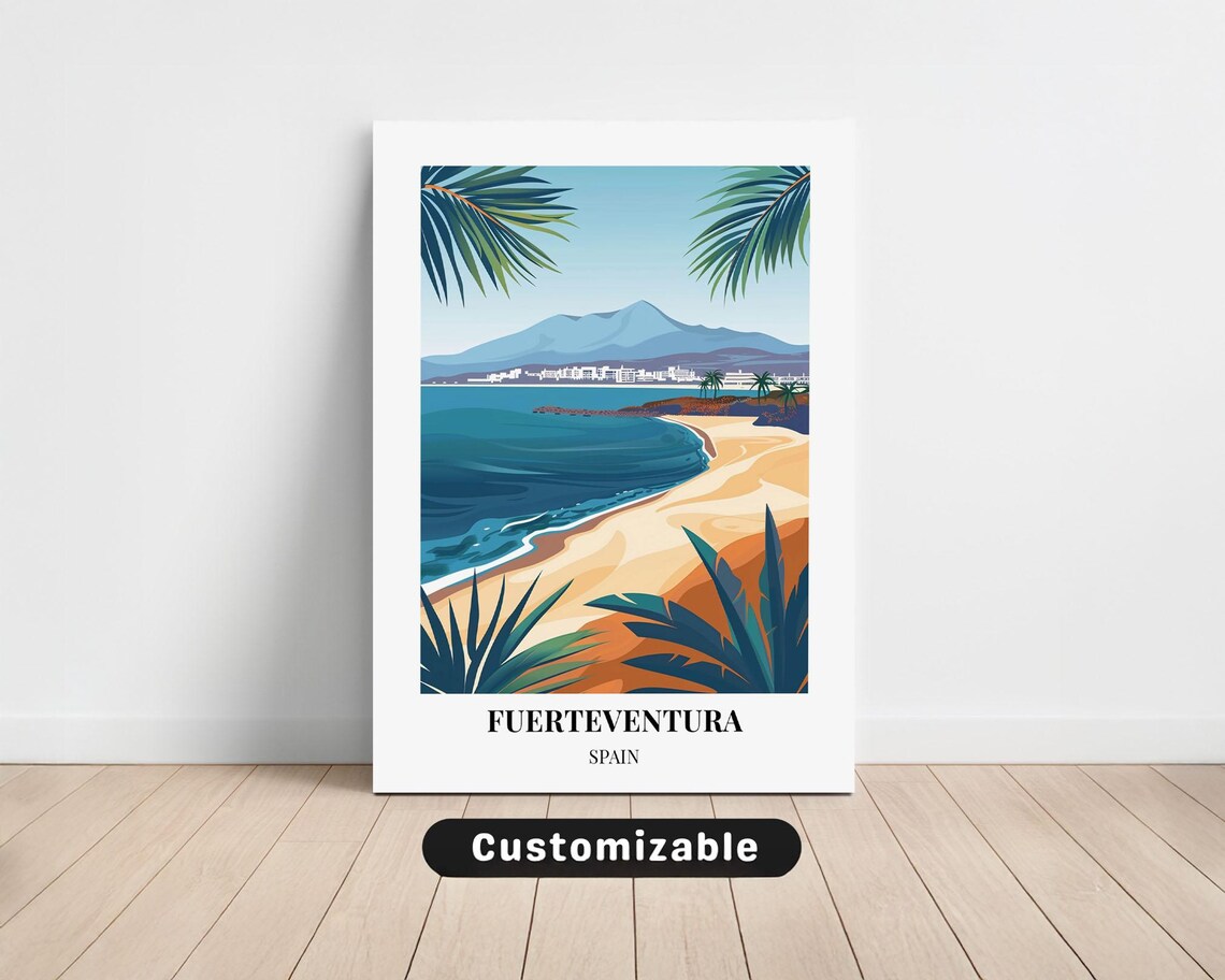 Fuerteventura Spain Beach Palm Tree Vintage Style Travel Poster