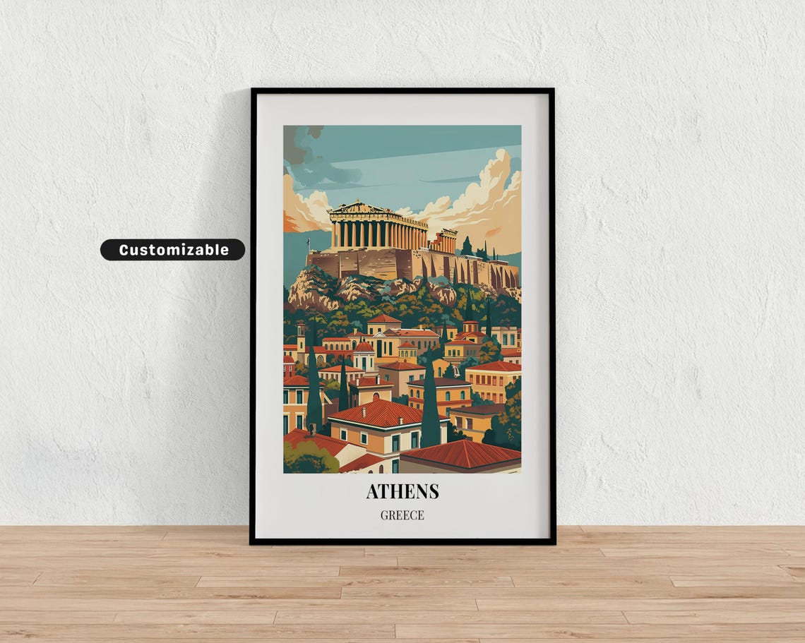 Athens Greece Travel Poster Acropolis Parthenon City View Landmark