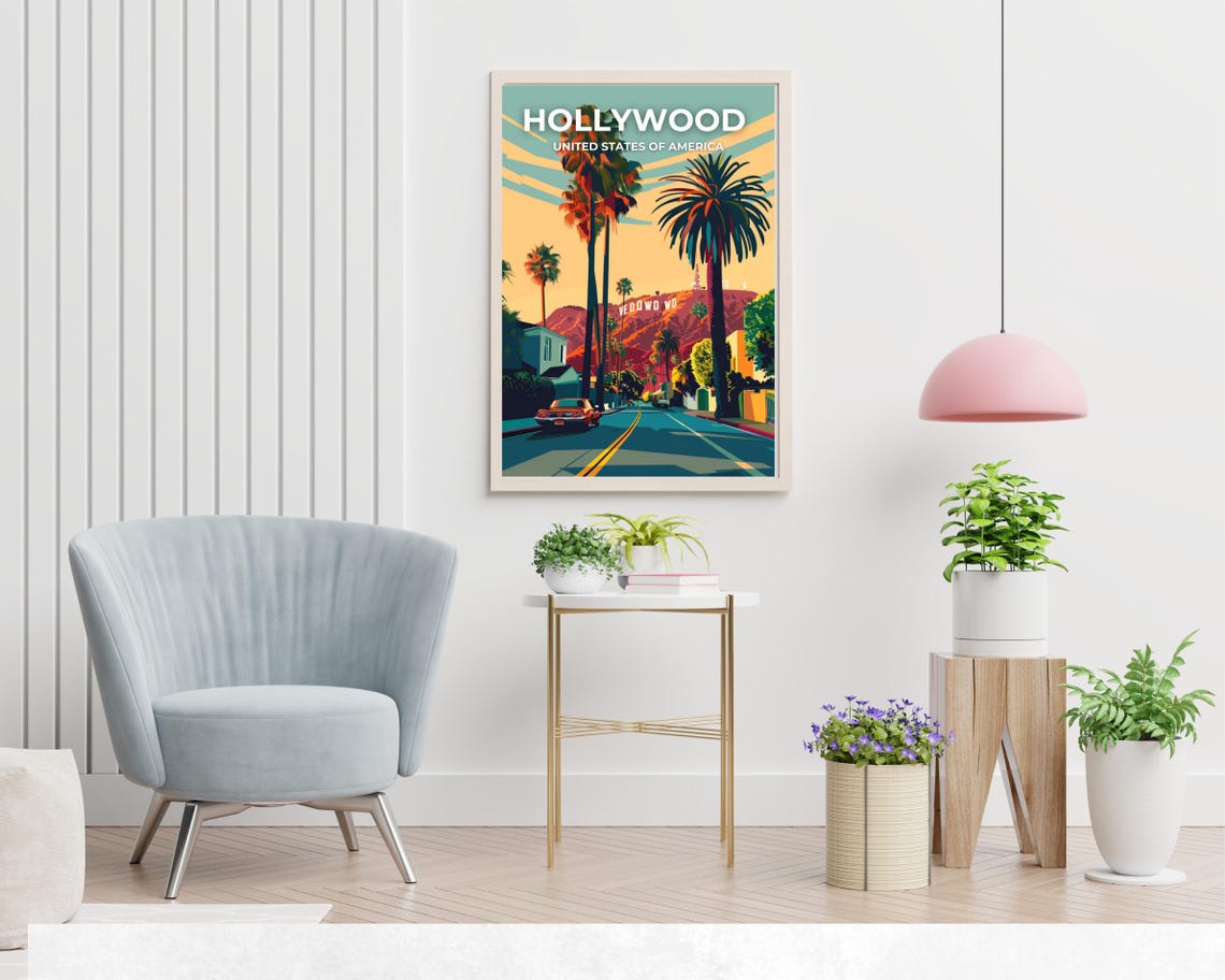 Hollywood Travel Print Wall Art Hollywood California City Print Hollywood Travel Gift Hollywood City Poster Wall Art - Image 2