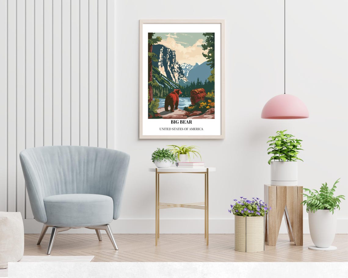 Big Bear California Cliff Lake Bear Camper Backpack Vintage Style Poster - Image 2