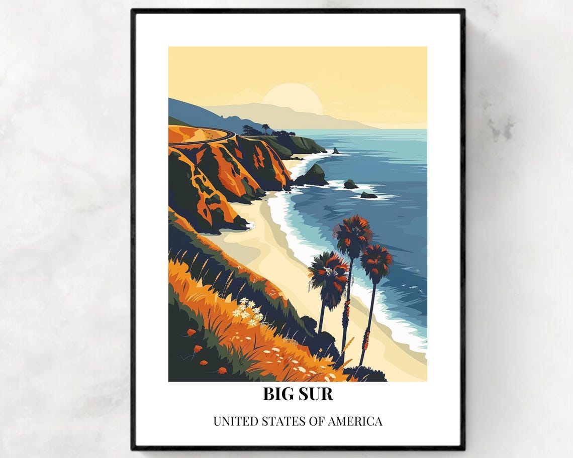 Big Sur Travel Print Wall Art Big Sur United States City Print Big Sur Travel Gift Big Sur City Poster Travel Gift