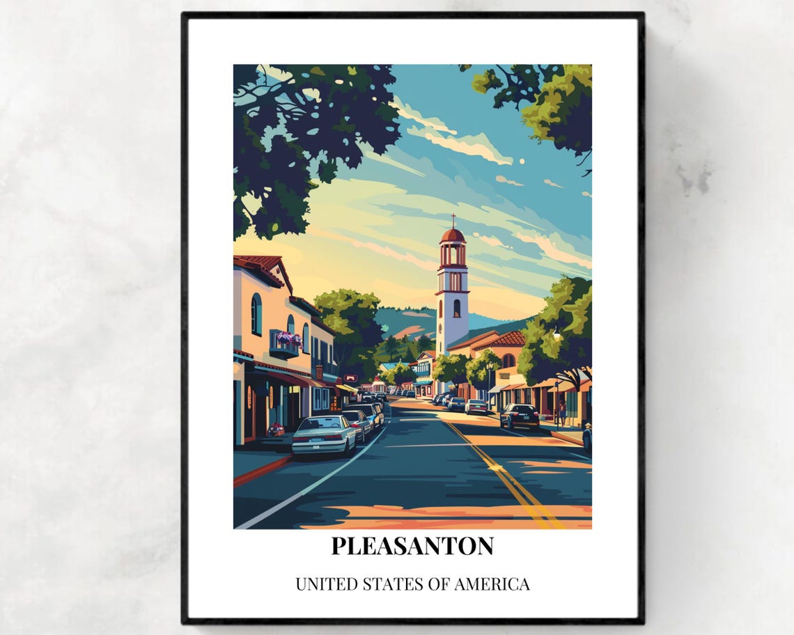 Pleasanton California Historic Main Street Bell Tower Travel Poster