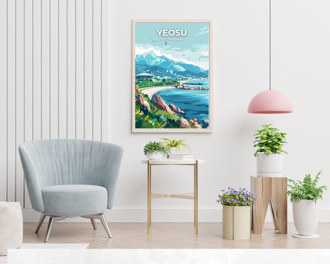 Yeosu South Korea Coastal Beach Mountainside Expo View Travel Poster - Image 2