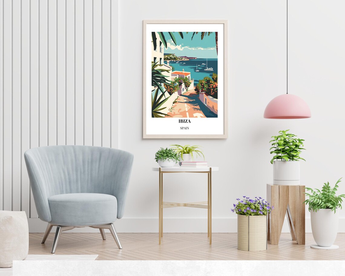 Ibiza Spain Balearic Harbor Street Sailboats Sunny Travel Poster - Image 2
