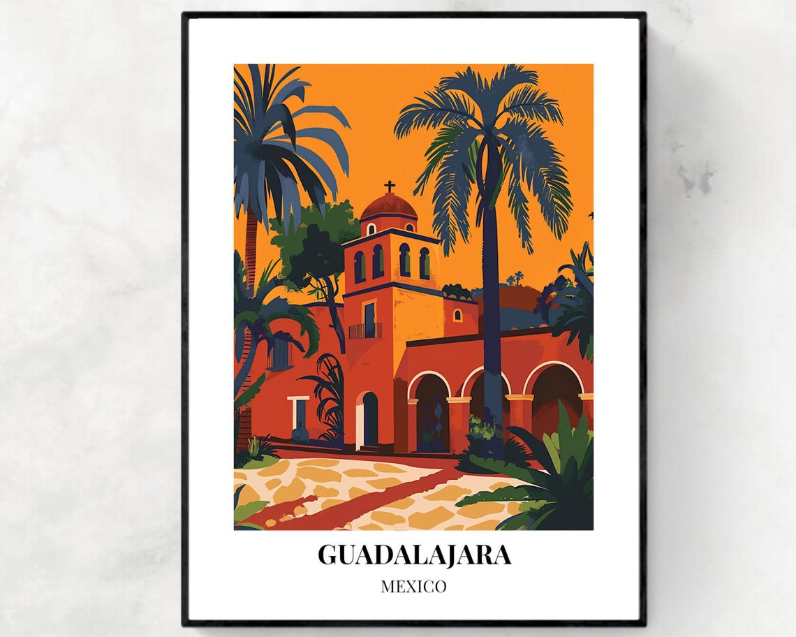 Guadalajara Mexico Hacienda Courtyard Poster with Palms at Sunset