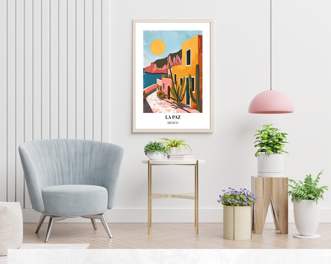 La Paz Mexico Colorful Coastal Street Sun Cactus Scene Travel Poster - Image 2