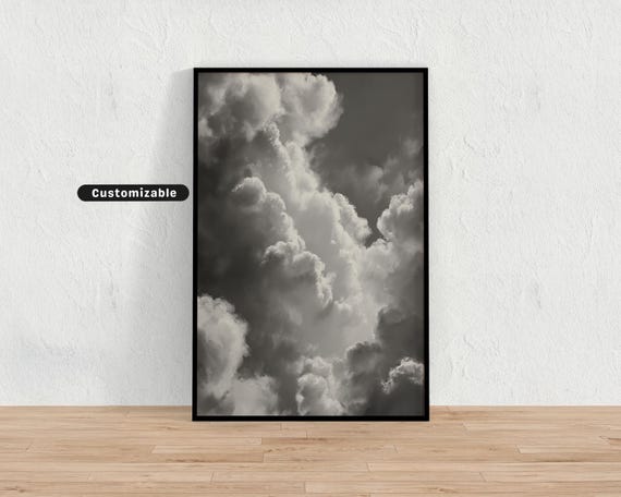 Cloudy Sky In Soft Grayscale Tones Painterly Texture Neutral Wall Art Print Minimalist Modern Decor
