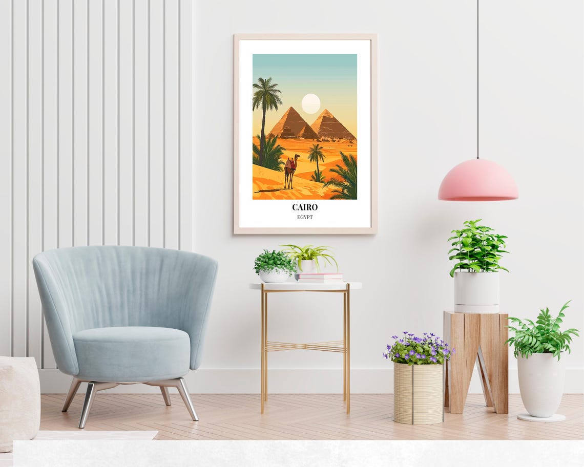 Cairo Egypt Pyramids Of Giza Camel Desert Oasis Sunset Travel Poster - Image 2