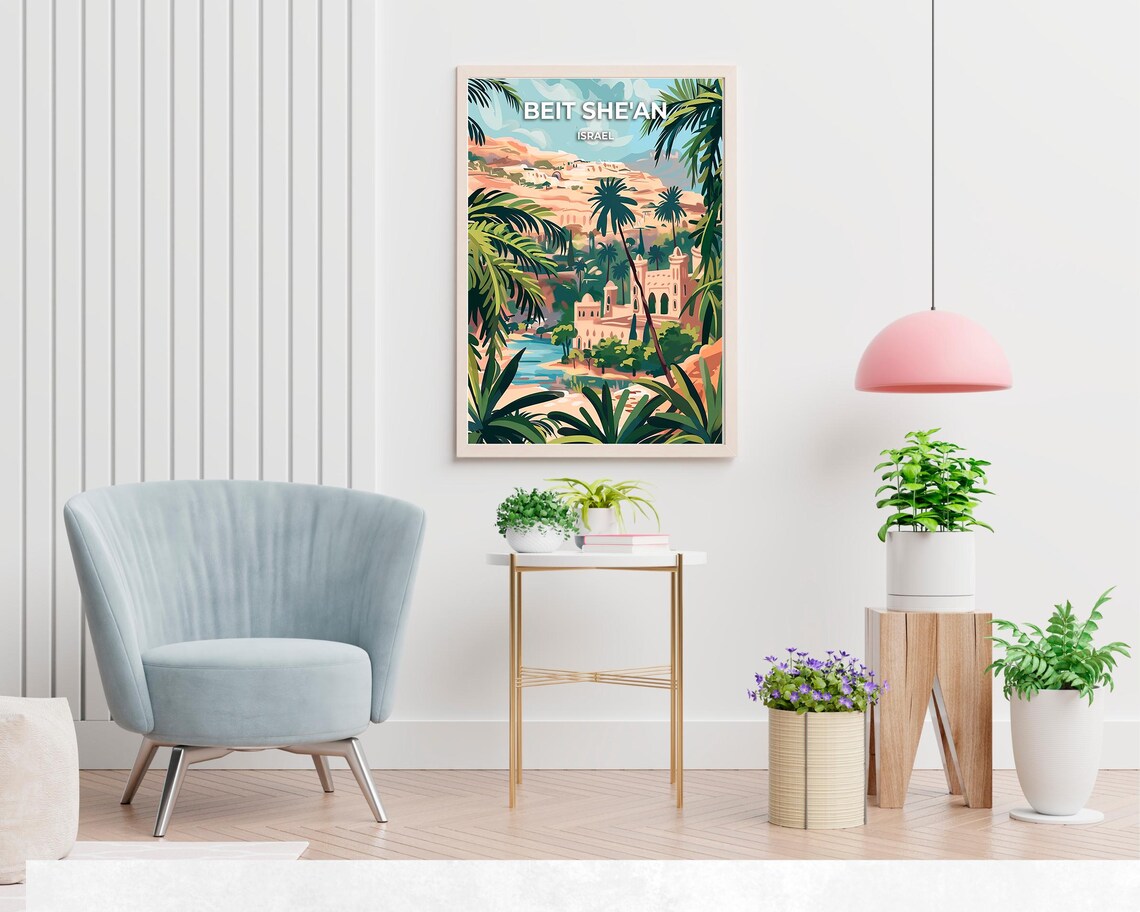 Beit Shean Israel Ancient Ruins Beside A River Palm Oasis Poster - Image 2