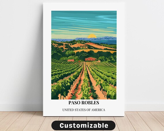 Paso Robles Wine Country Vineyard Rows Vintage Travel Poster