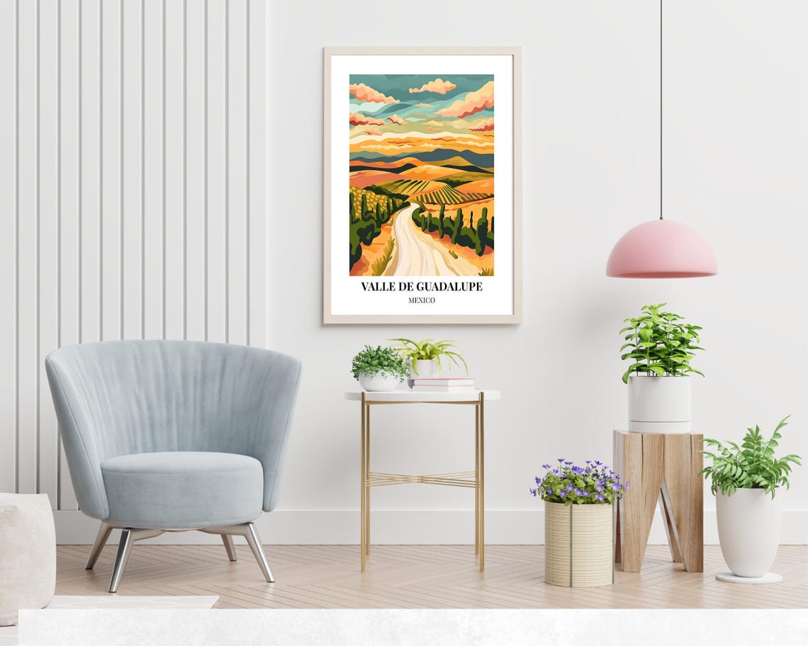 Valle De Guadalupe Mexico Vineyard Sunset Road Scene Travel Poster - Image 2