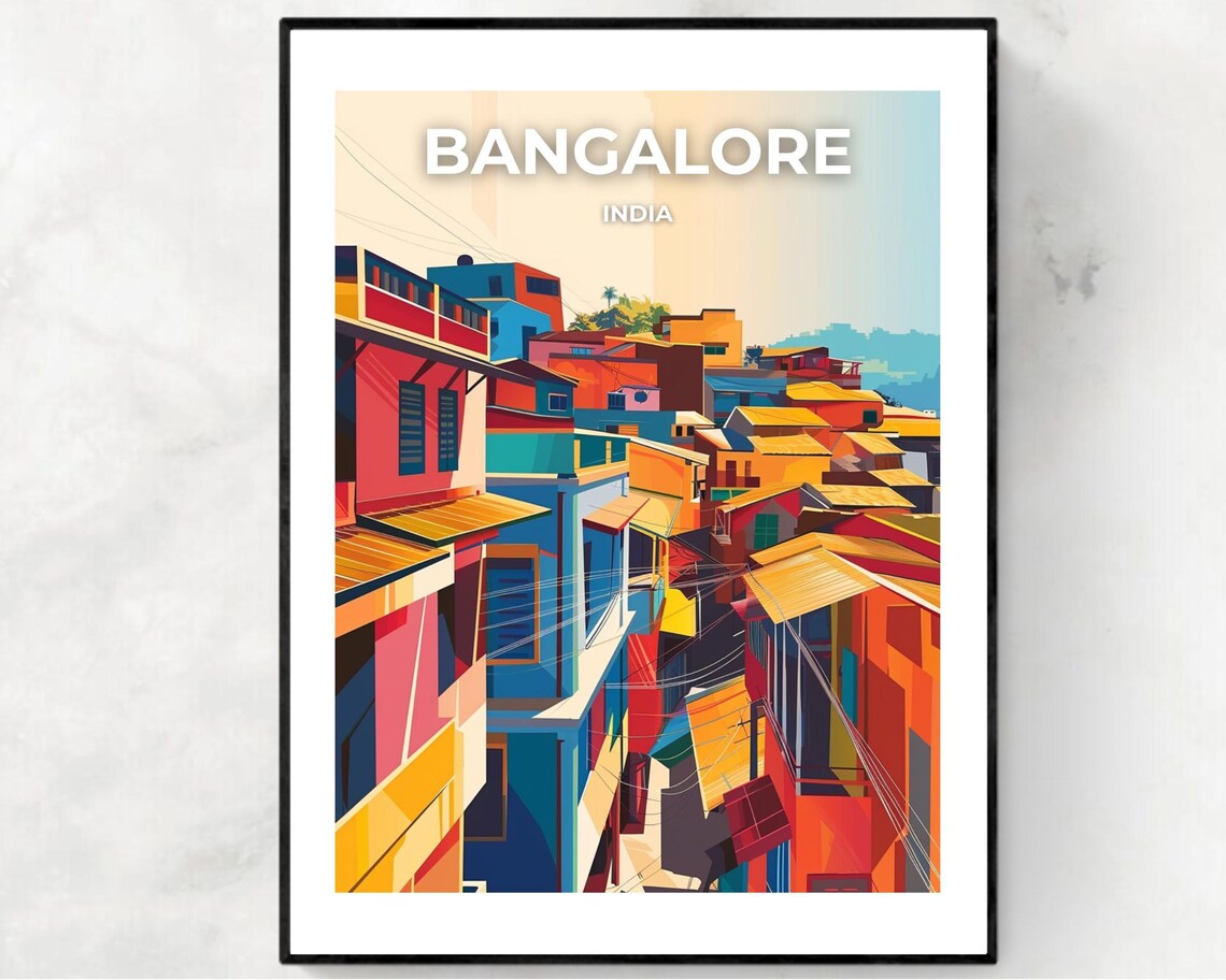 Bangalore India Colorful Street Houses City View Scene Poster