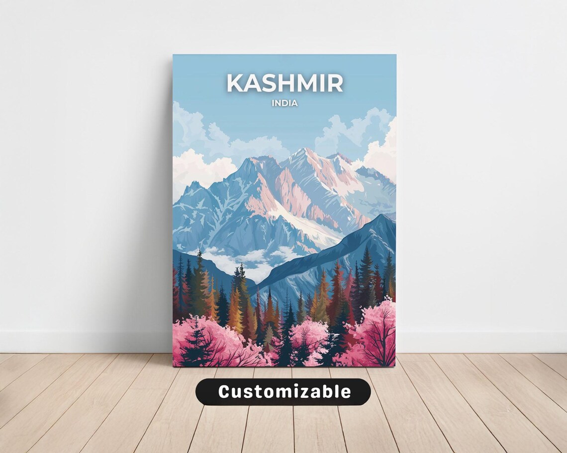 Kashmir India Himalayan Peaks Blossom Forest Vintage Travel Poster