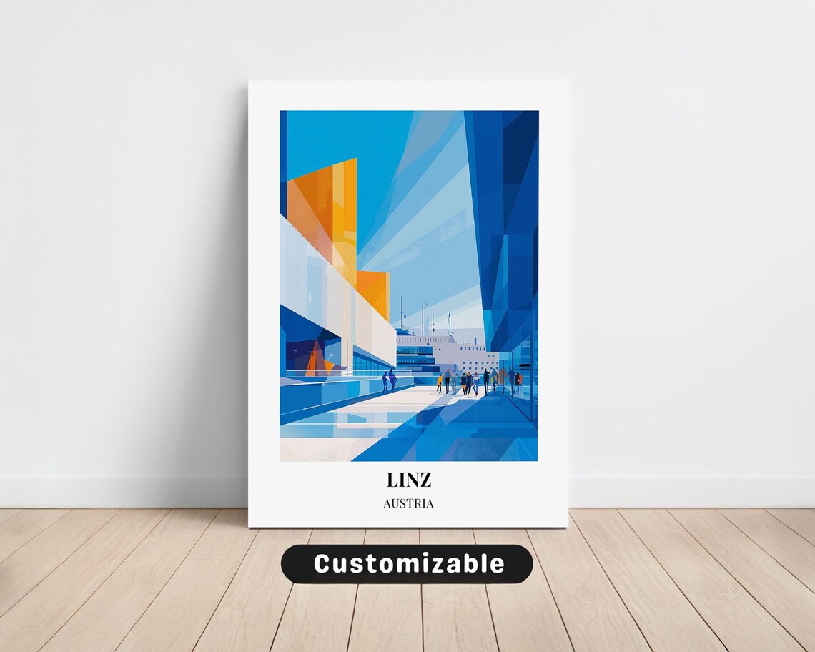 Linz Austria Modern Geometric Cityscape Travel Illustration Poster