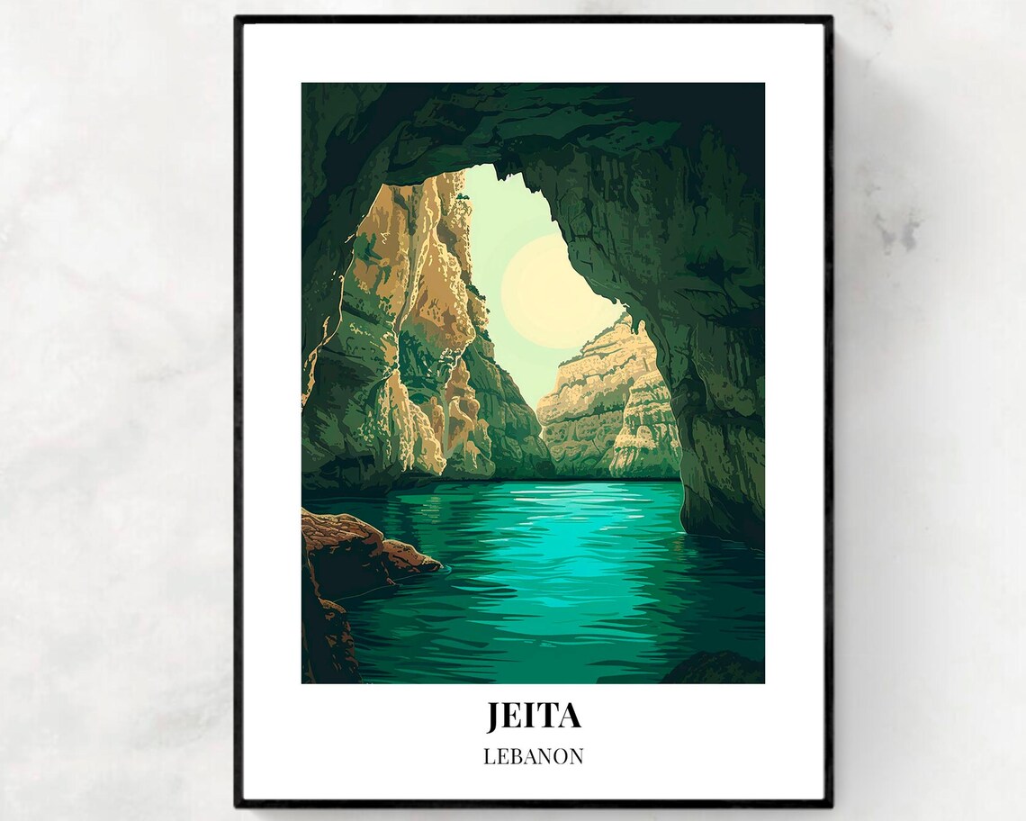 Jeita Lebanon Sea Cave Grotto with Turquoise Water Travel Poster