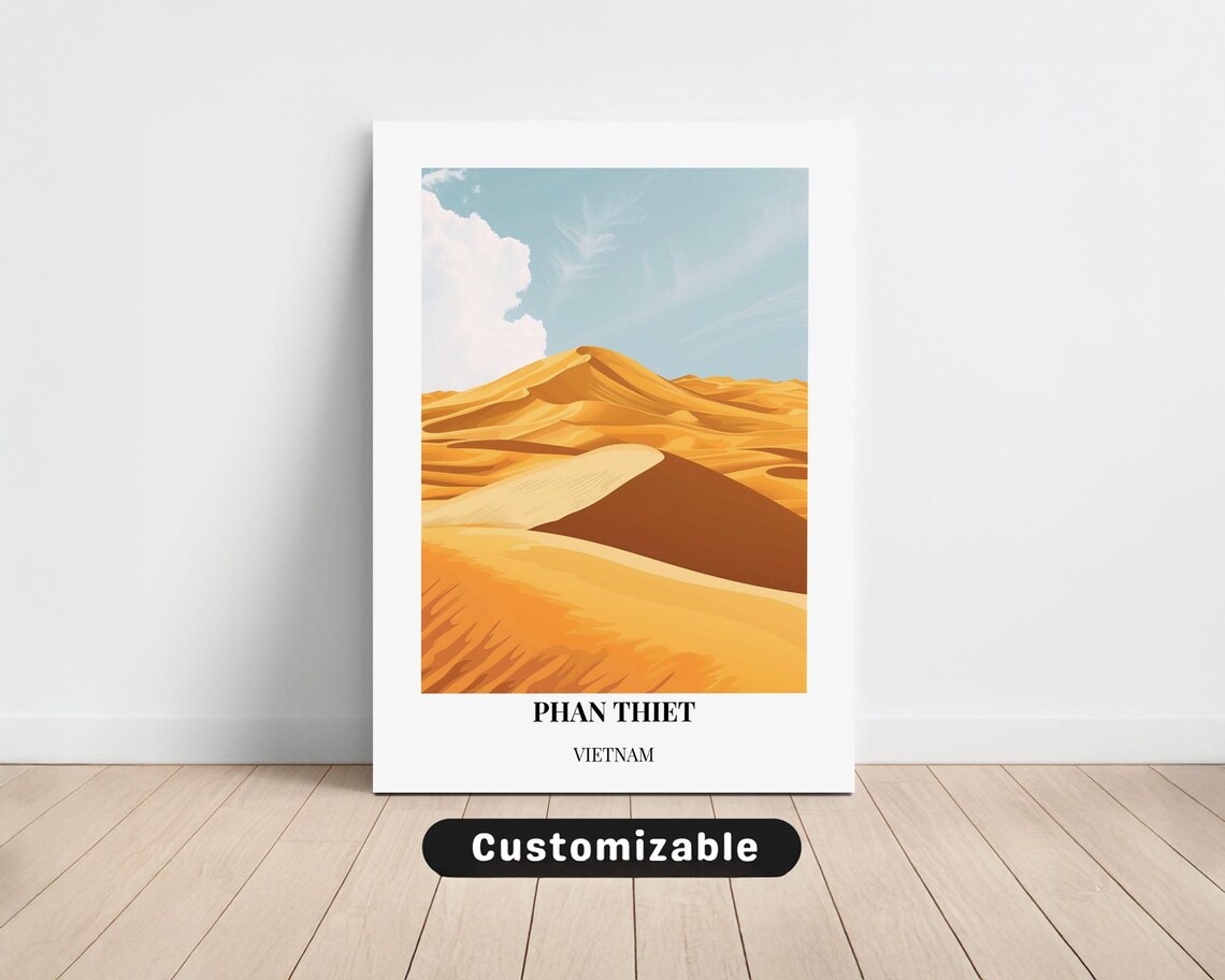 Phan Thiet Vietnam Golden Sand Dunes Minimalist Travel Art Poster