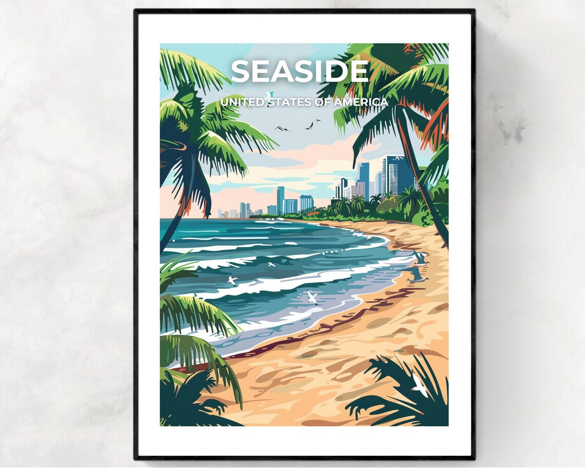Seaside Travel Print Wall Art Seaside United States City Print Seaside Travel Gift Seaside City Poster Travel Gift