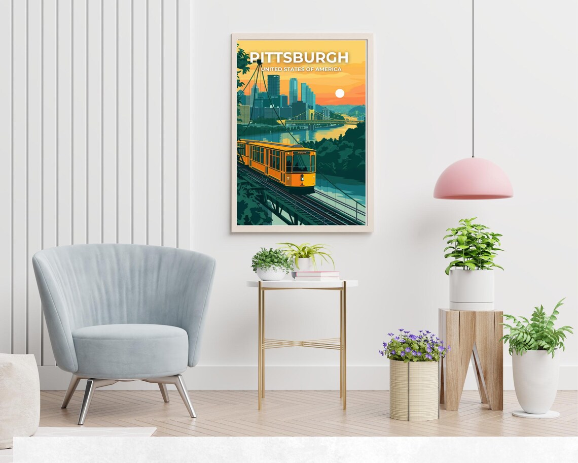 Pittsburgh Pennsylvania Incline Railway Sunset River Top Title Poster - Image 2
