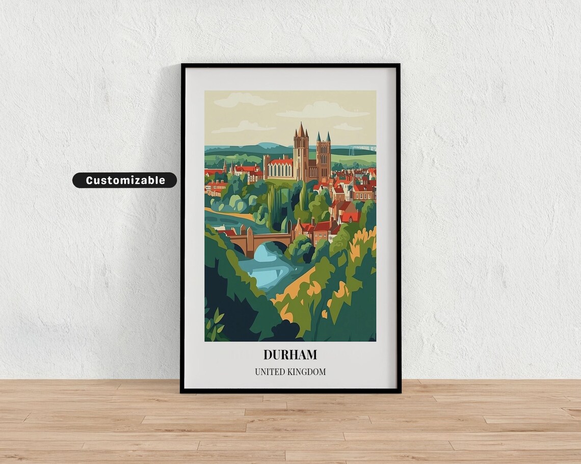 Durham United Kingdom Cathedral River Wear Custom Travel Art Poster
