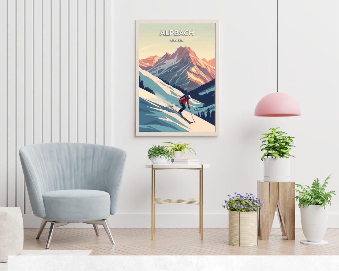 Alpbach Austria Skier Carving Turn Beneath Sunset Mountain Peak Poster - Image 2