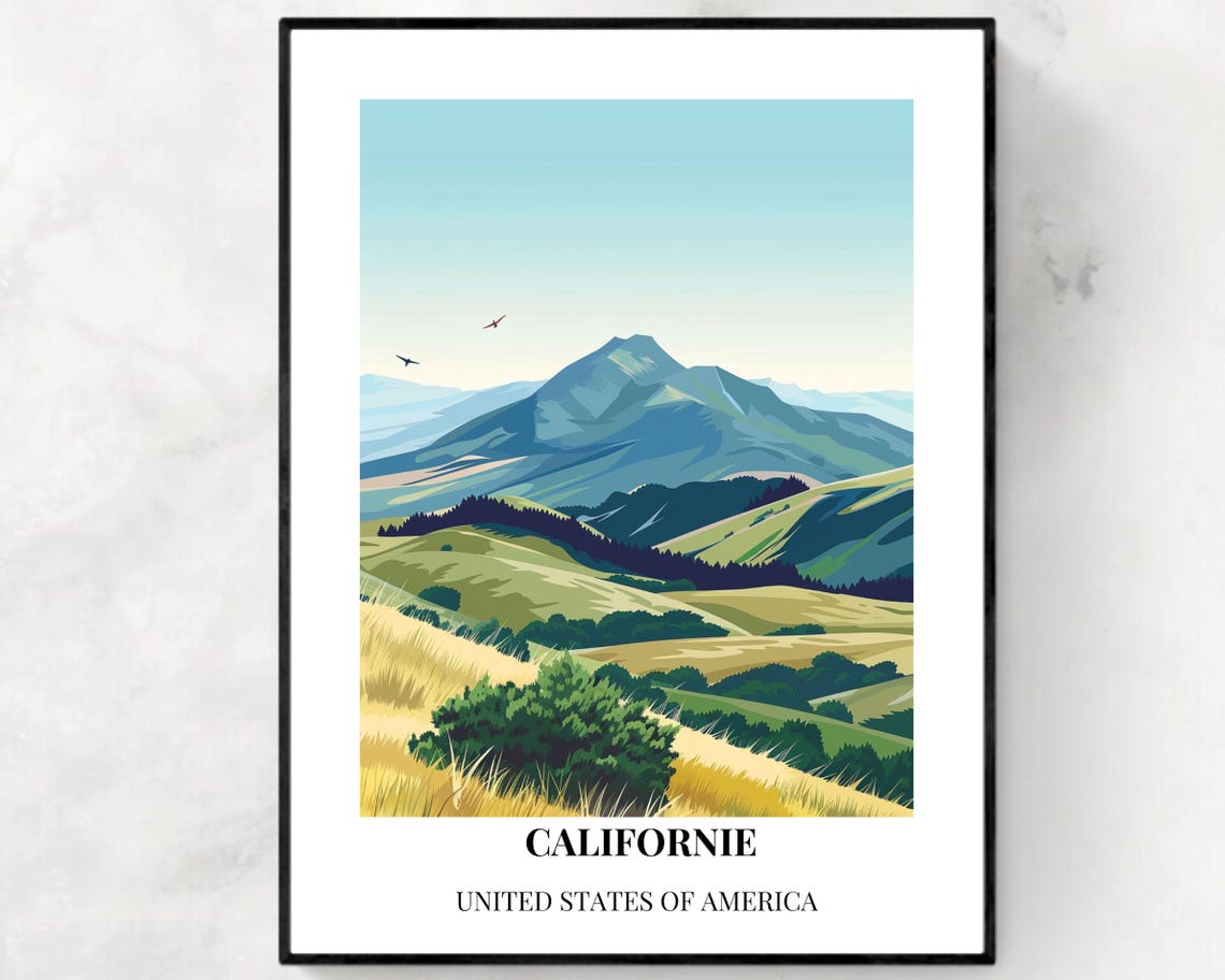 California Rolling Hills Mountain Landscape Poster Bottom Text