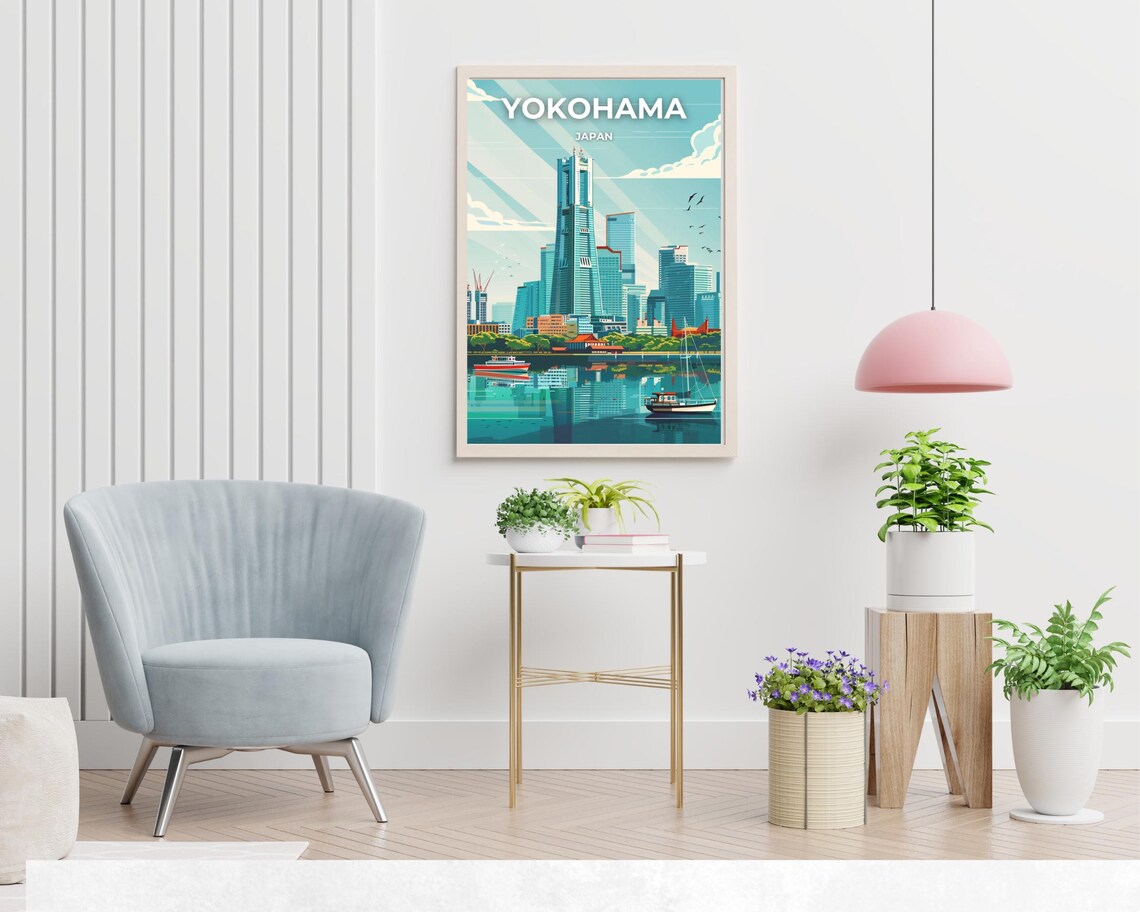 Yokohama Japan City Landmark Tower Harbor Sunbeams Travel Poster - Image 2