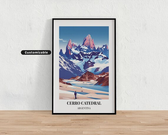 Cerro Catedral Argentina Alpine Peaks Hiker Vintage Travel Poster