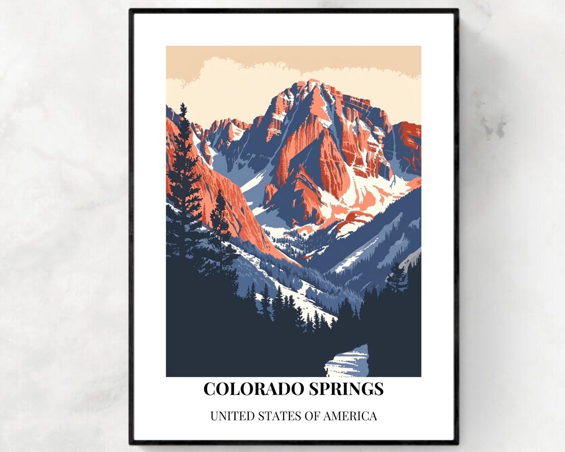 Colorado Springs Snowy Peaks Classic White Border Travel Poster