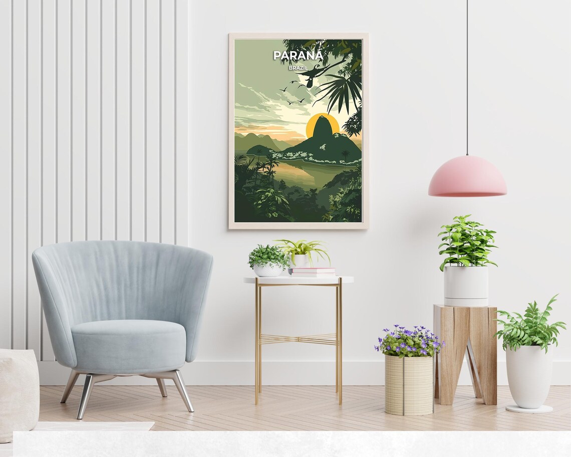 Parana Brazil Green Sunset Lake Landscape with Birds Nature Poster - Image 2