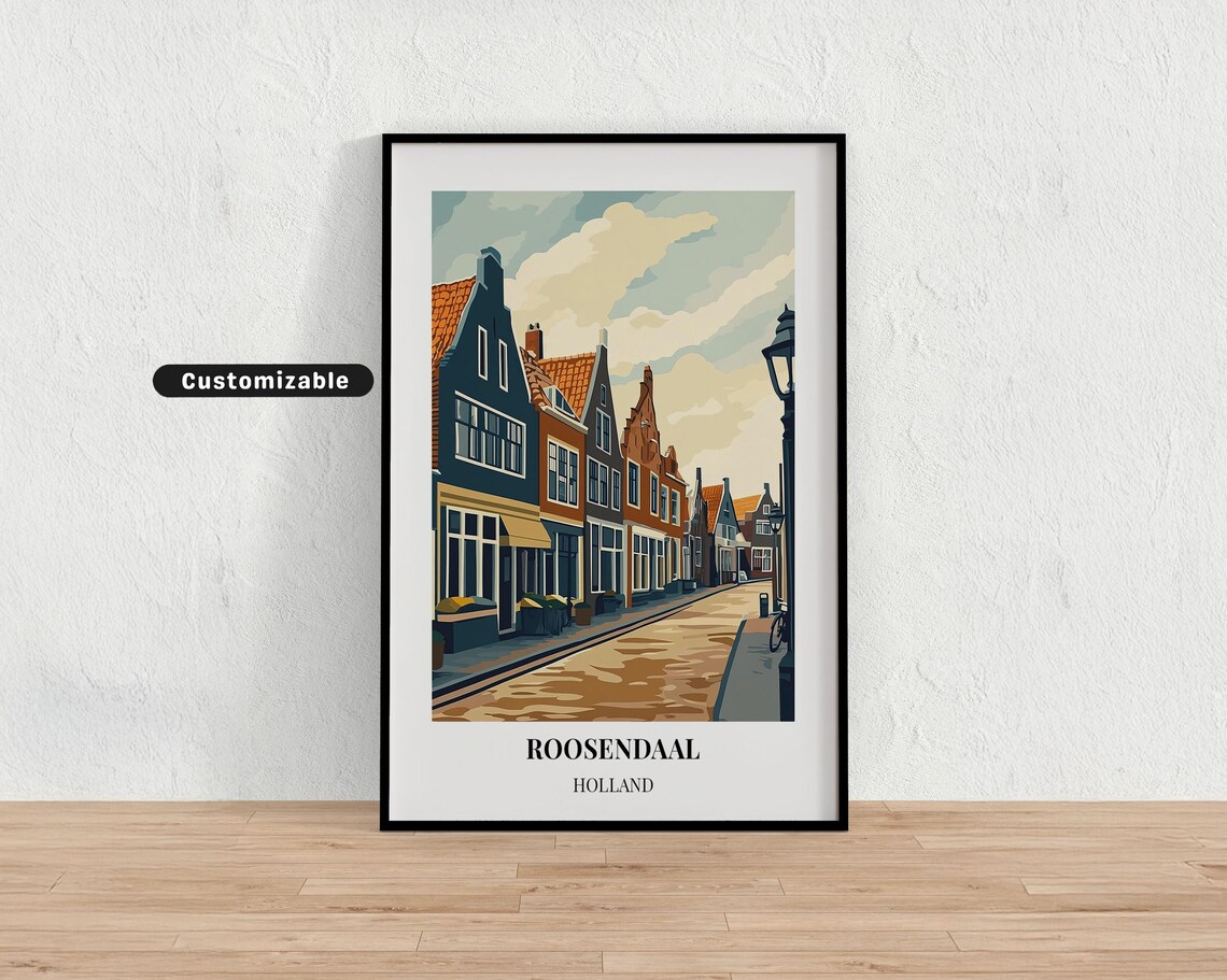 Roosendaal Holland Colorful Canal Houses Street Travel Poster