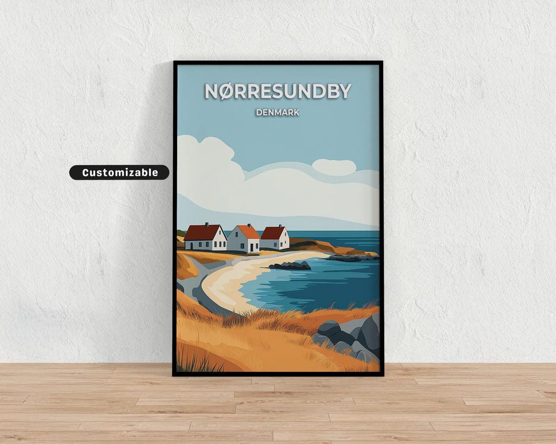 Norresundby Denmark Coastal Cottages Dunes Beach Travel Poster