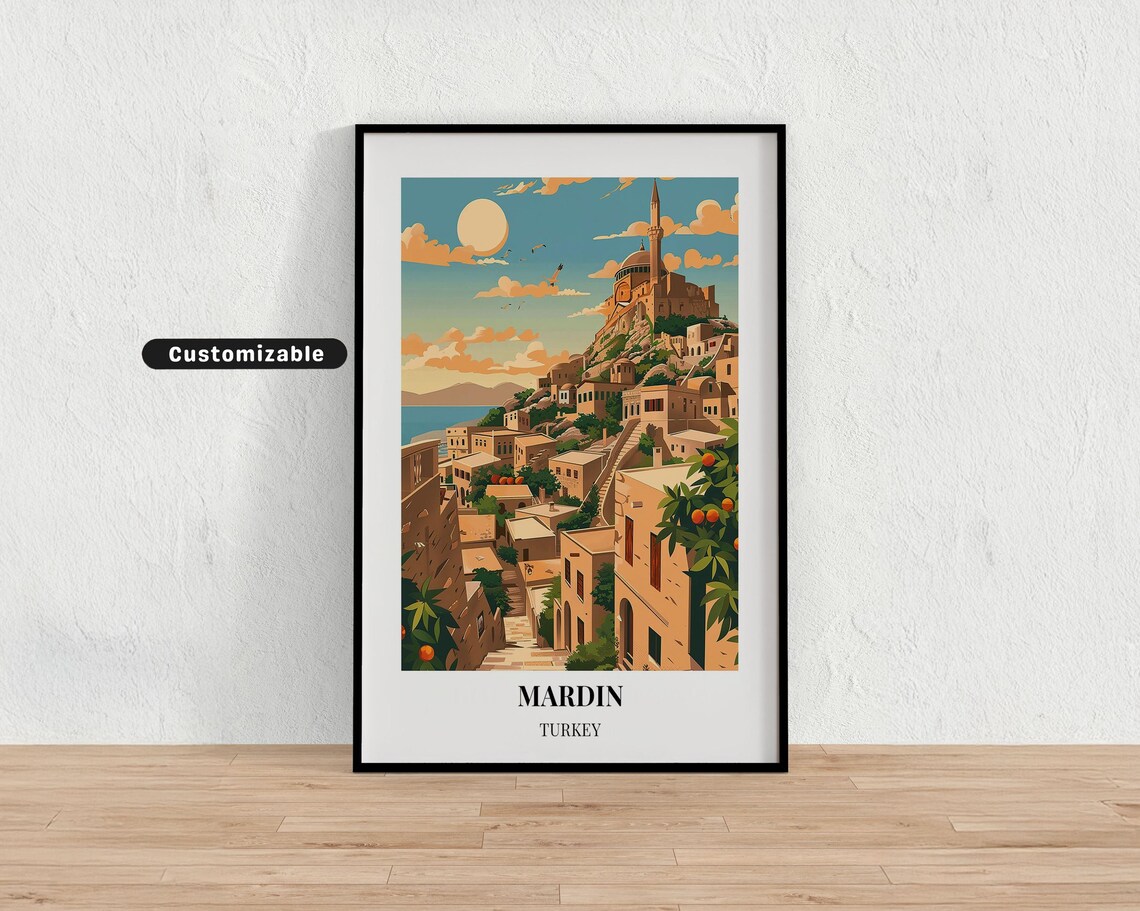 Mardin Turkey Hilltop Old Town Moonlit Stone Street Travel Poster