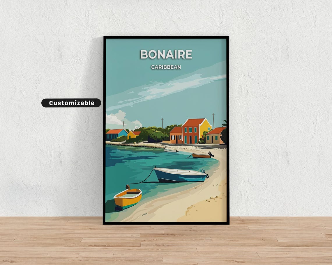 Bonaire Caribbean Travel Poster Custom Wall Art