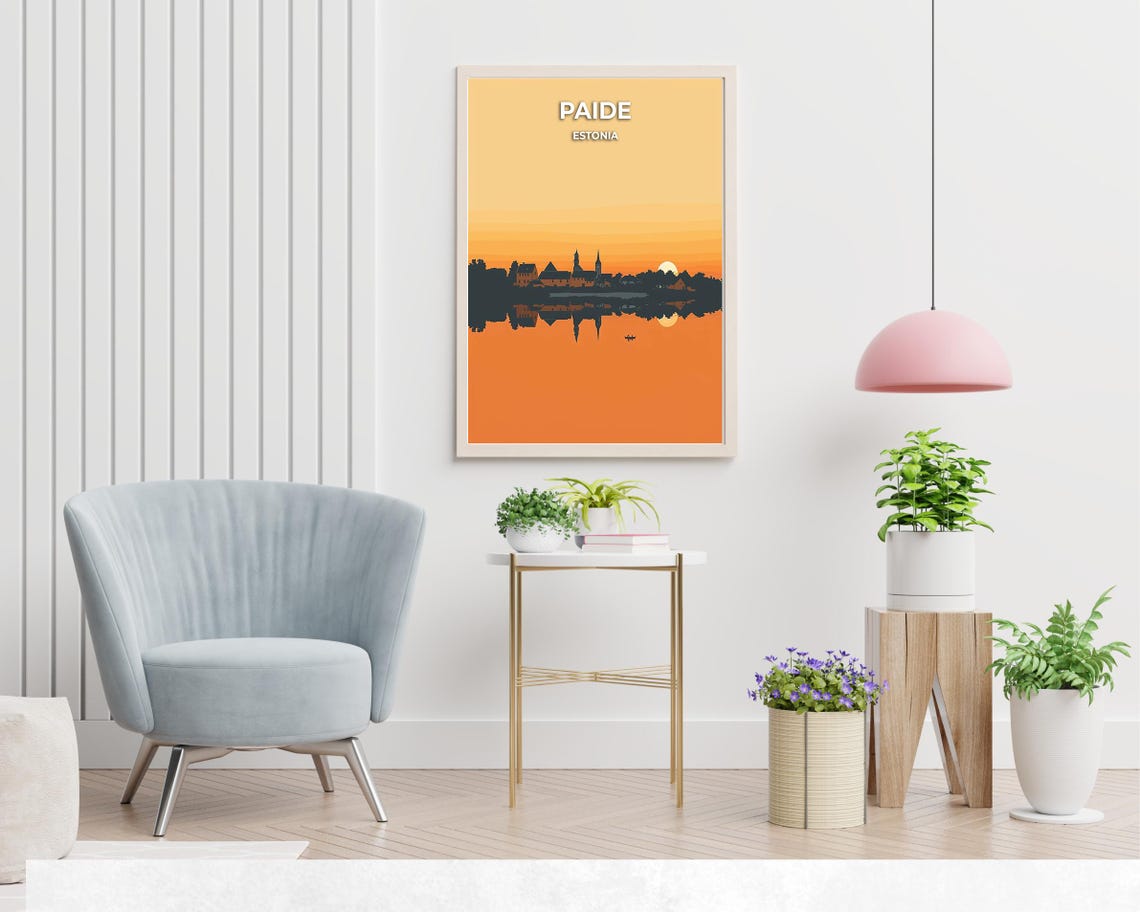 Paide Estonia Golden Sunset Skyline Mirror Reflection Travel Poster - Image 2