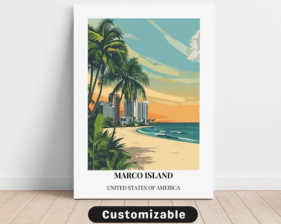 Marco Island Beach Palm Trees Vintage Florida Travel Art Poster