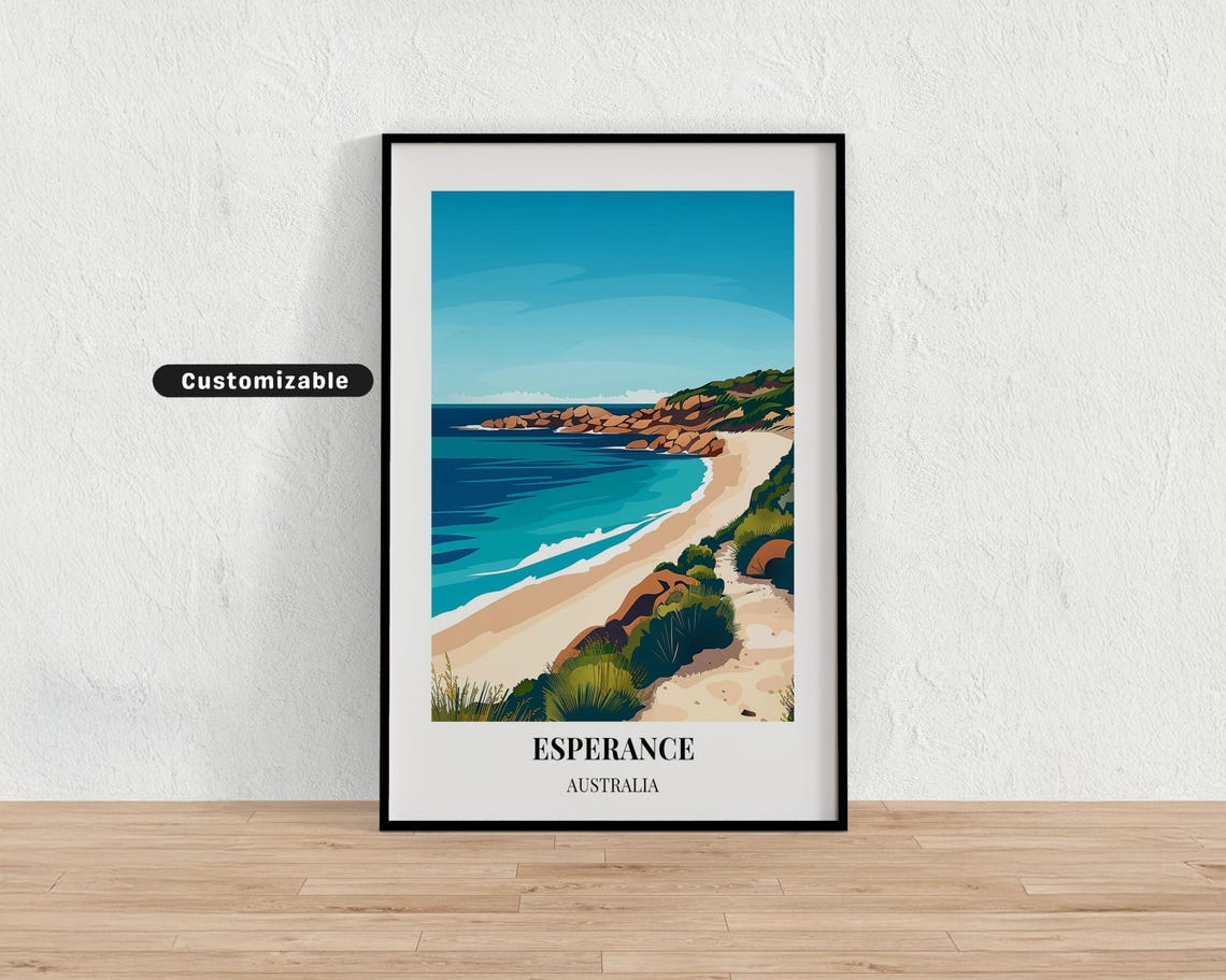 Esperance Australia Rocky Coastline Turquoise Bay Beach Travel Poster