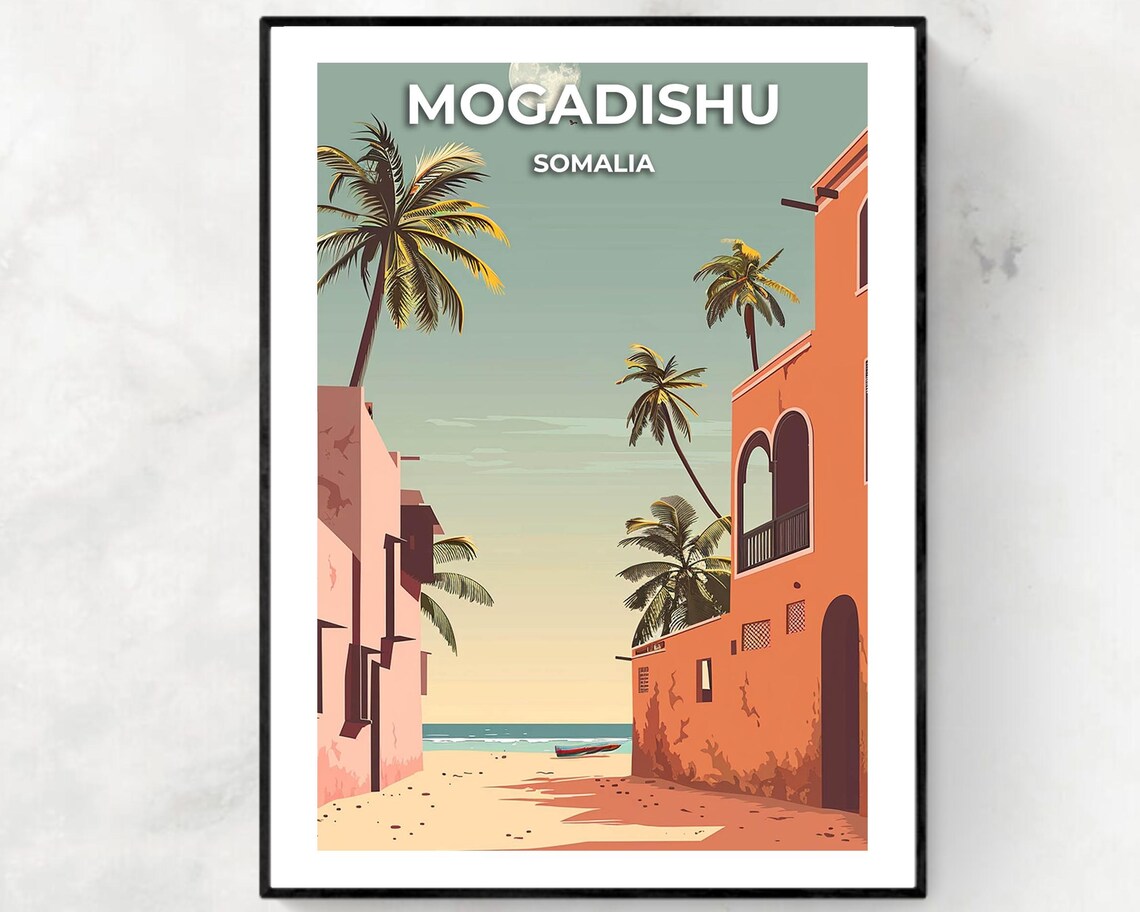 Mogadishu Somalia Historic Old Street Leading to the Sea Travel Poster