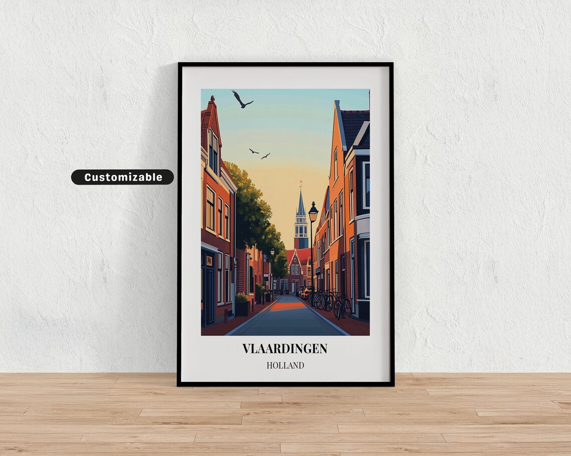 Vlaardingen Holland Sunset Street Custom Travel Poster Vintage Art