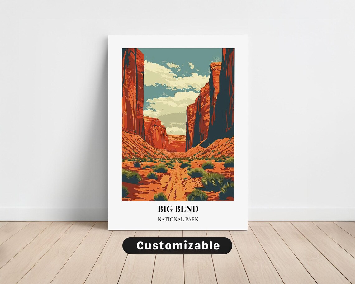 Rustic Big Bend National Park Desert Canyon Trail Vintage Art Poster