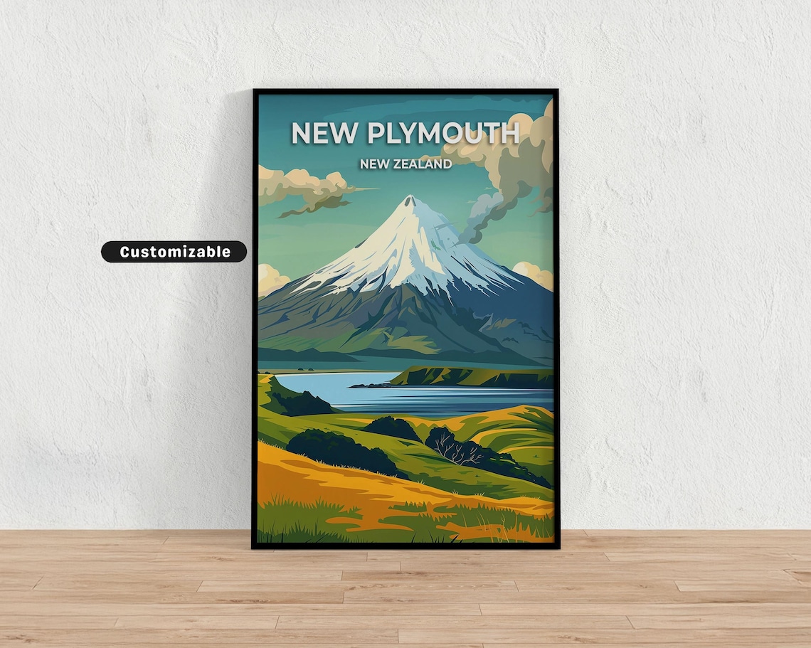 New Plymouth New Zealand Mountain Poster Snowcapped Volcano View