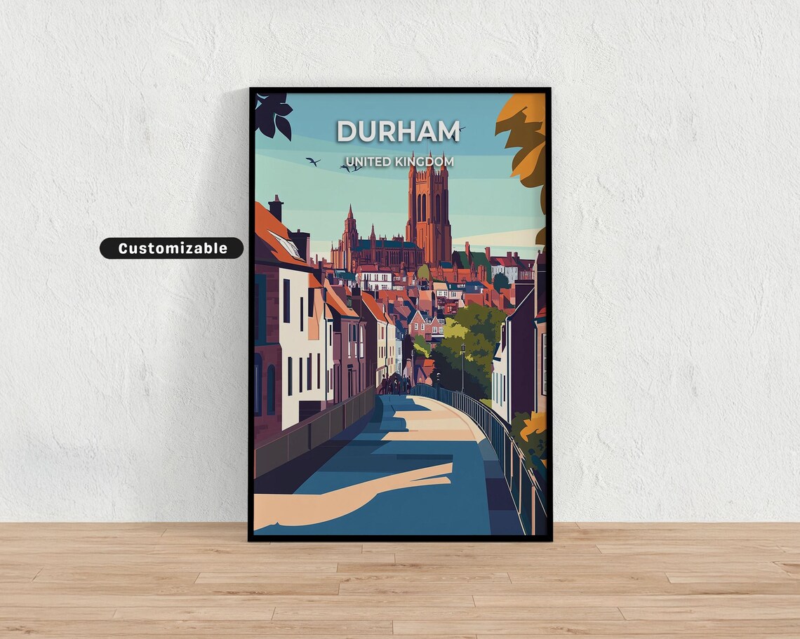 Durham United Kingdom Cathedral Street Custom Travel Art Poster