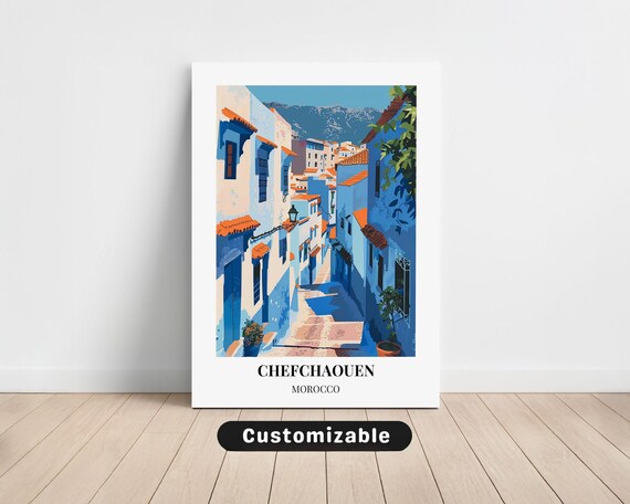 Chefchaouen Morocco Blue City Street Customizable Travel Poster
